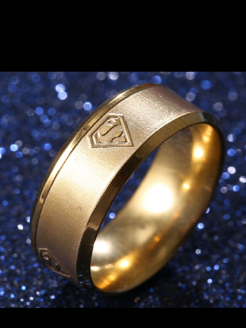 DC Comics Superman Gold Stainless Steel 4 Logo Comfort Fit Band Ring Men Size 13